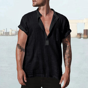 Overhemd van katoenlinnen met opstaande kraag