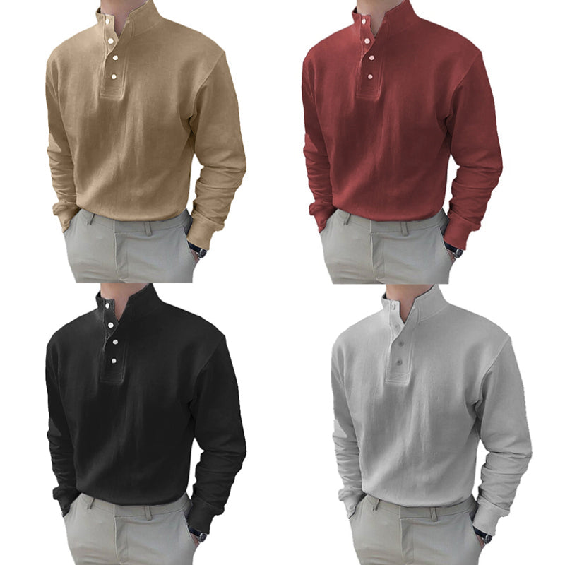 Heren poloshirt met mandarijnkraag en lange mouwen