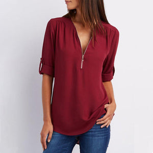 V-hals Rits Patchwork Effen blouses
