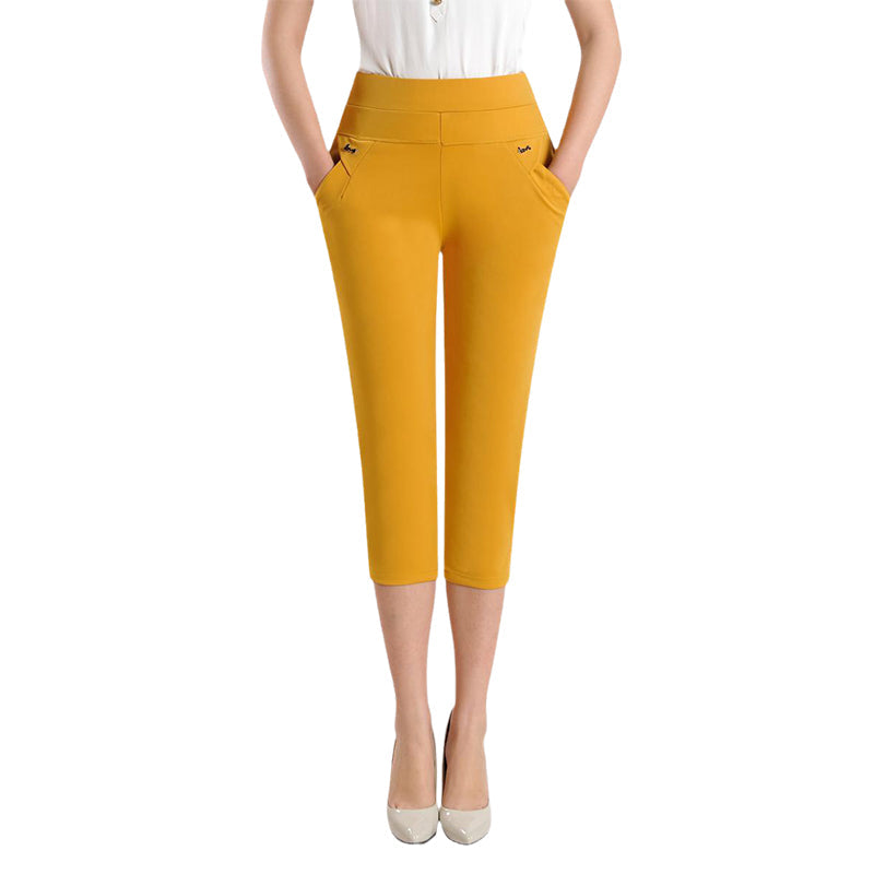 Casual damesbroek met zeven punten en hoge taille