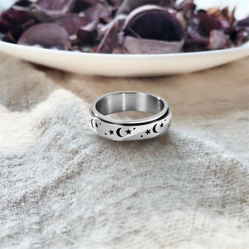 Retro Ster & Maan roterende ring