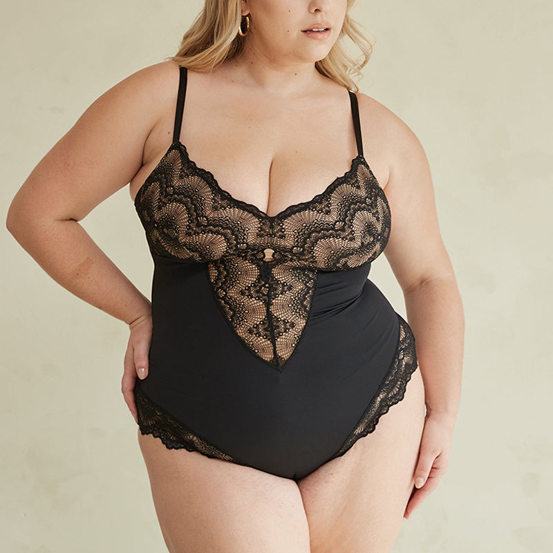 Sexy kanten bodysuit met diepe V-hals