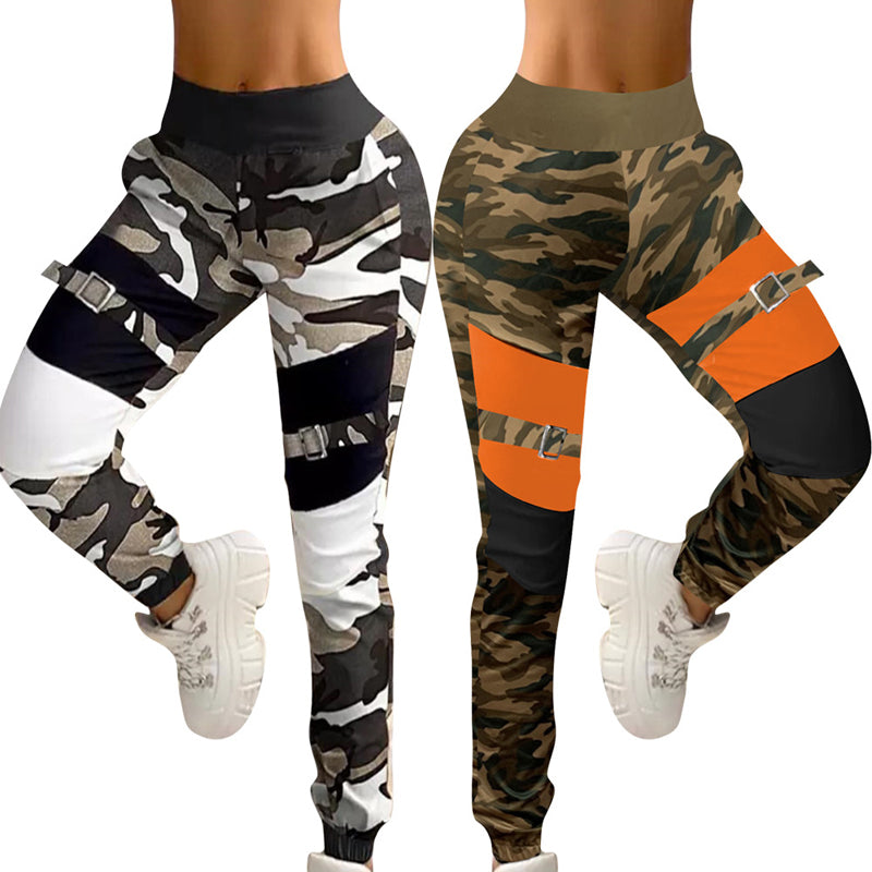 Casual overalls met gesp en camouflageprint