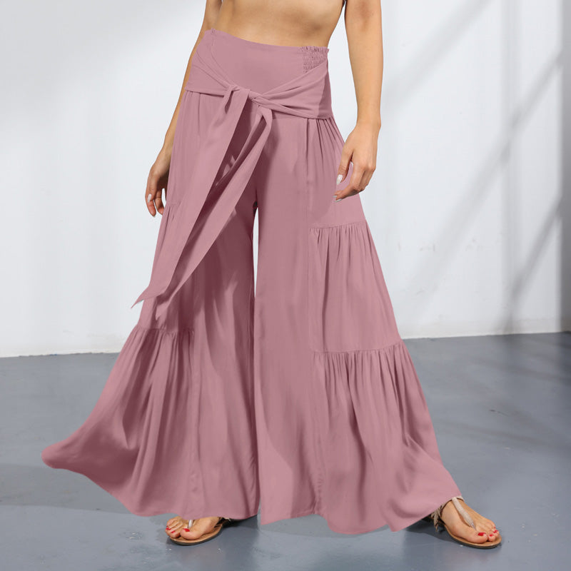 Gerimpelde broek met wijde pijpen en veters