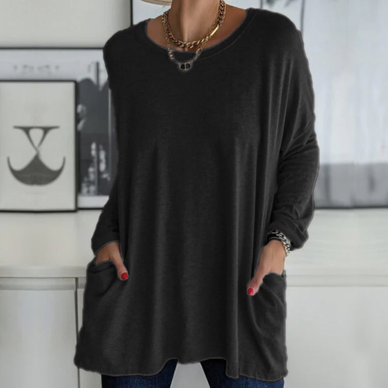 Effen kleur ronde hals top met lange mouwen