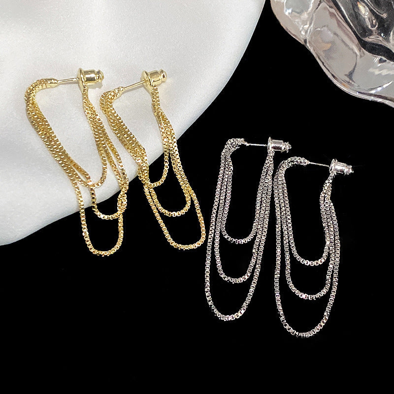 Zachte zilveren ketting kwast oorbellen