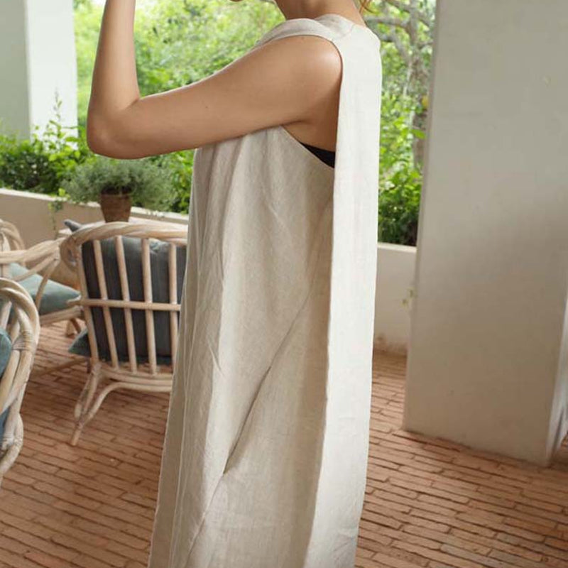 Jurk van katoen en linnen met split