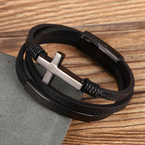 Cross gevlochten meerlagige lederen armband