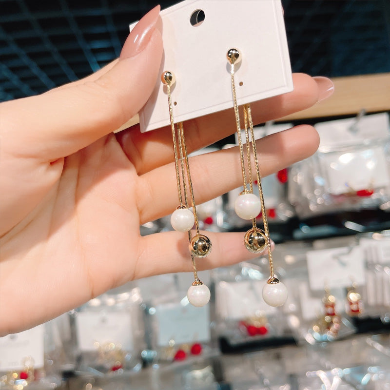 Zeemeer min kraal oorbellen met franjes