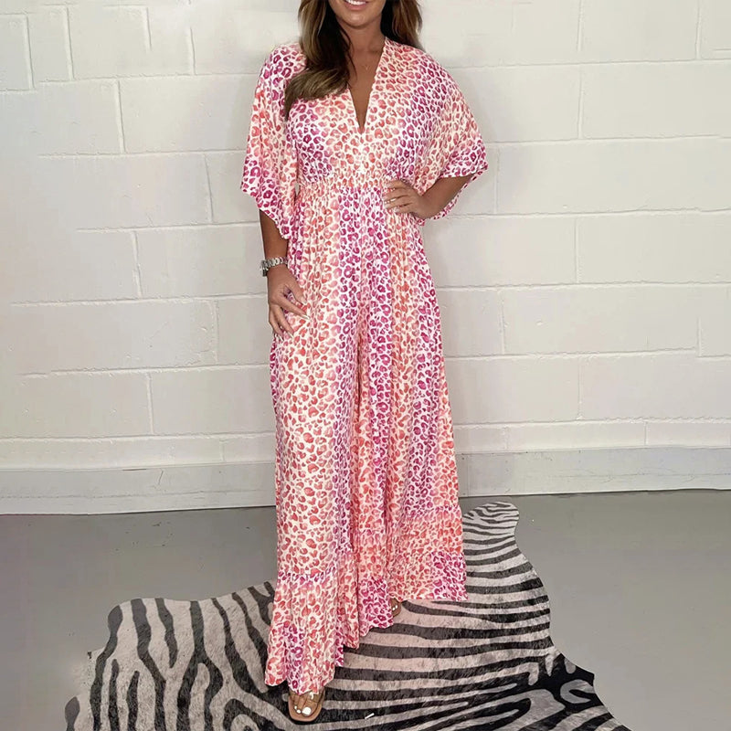 Geometrie multi-print kimono-jumpsuits met V-hals