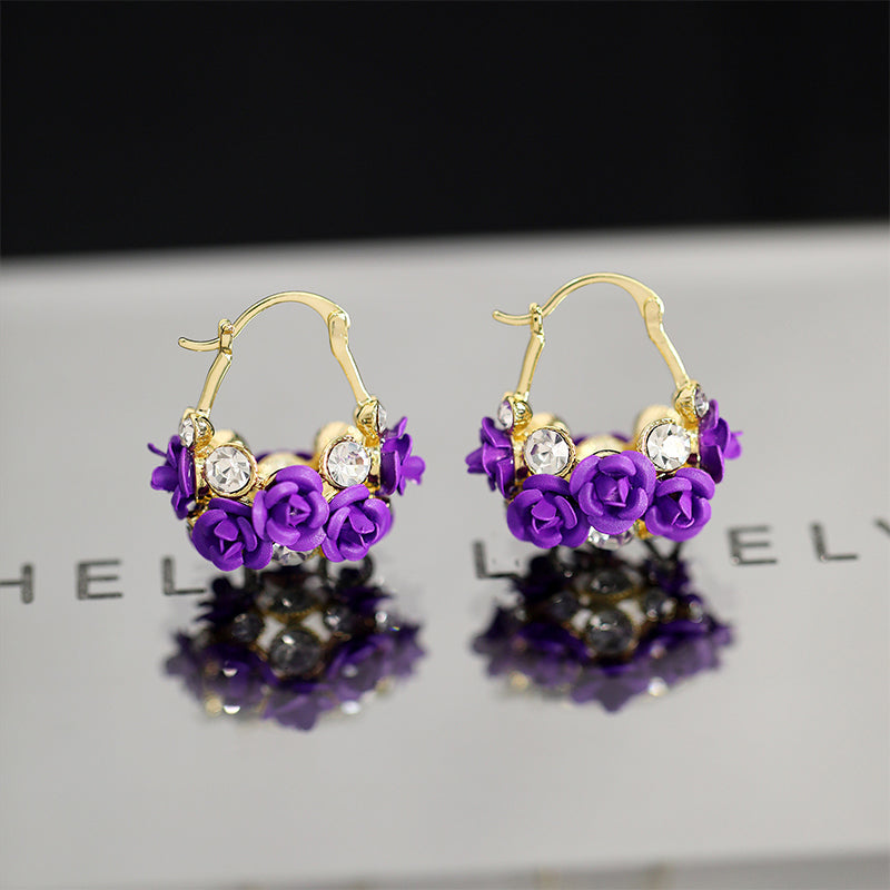 Blossoming Flower Basket Red Rose Earrings
