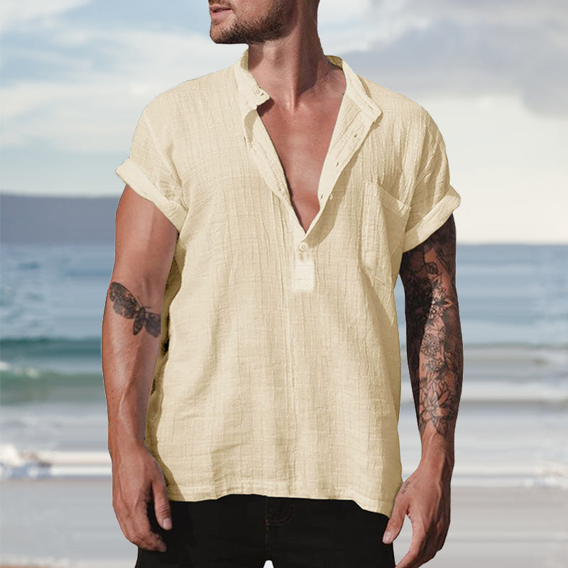 Overhemd van katoenlinnen met opstaande kraag