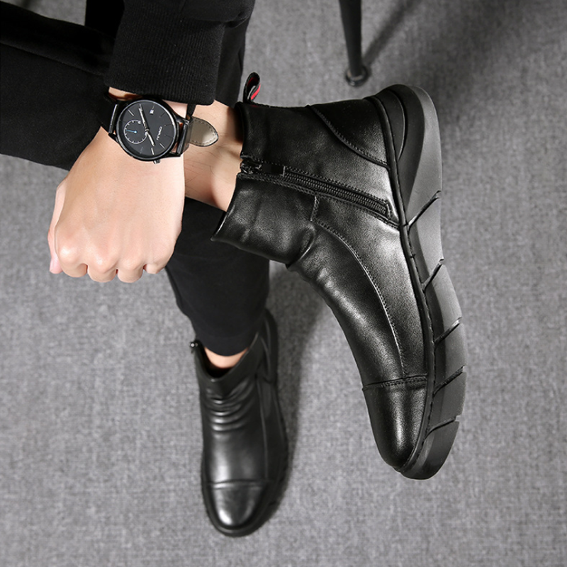 Zwarte Leren Herenlaarzen in Britse Stijl