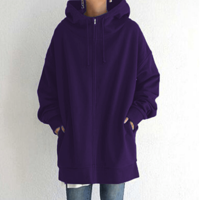 Lange hoodie van fleece met rits en capuchon