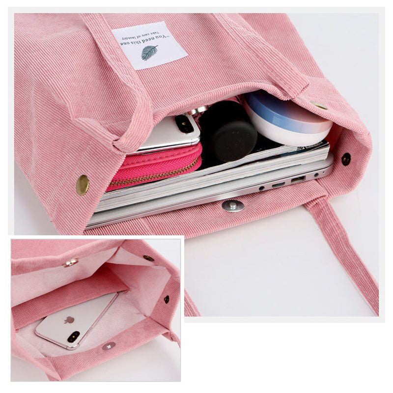 Corduroy draagtas met letterpatch