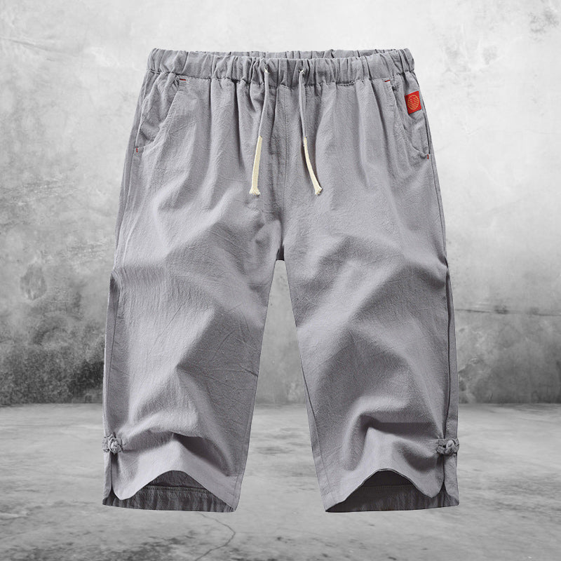 Shorts met vijfpuntsstrik van katoen en linnen