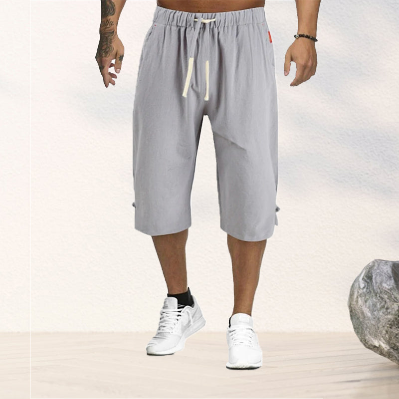 Shorts met vijfpuntsstrik van katoen en linnen