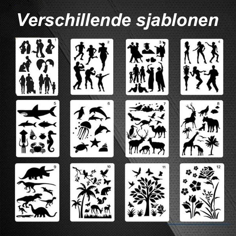 Sjablonen voor snel tekenen van stencilkunst (12 vellen / set)