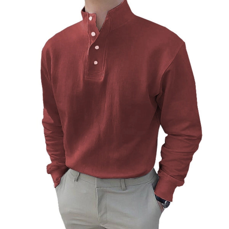 Heren poloshirt met mandarijnkraag en lange mouwen
