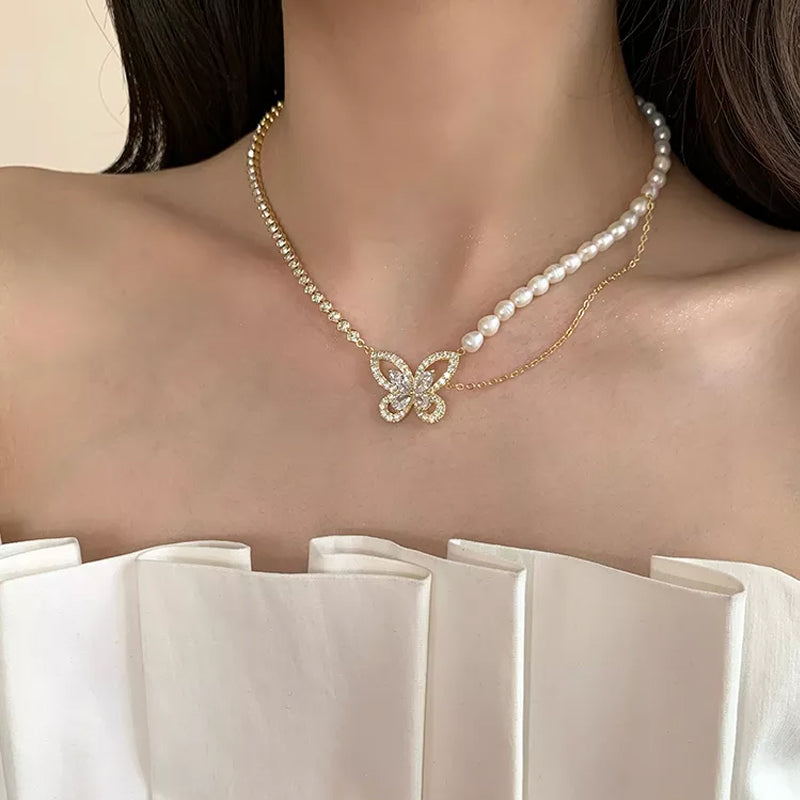 Parel vlinder paneel ketting