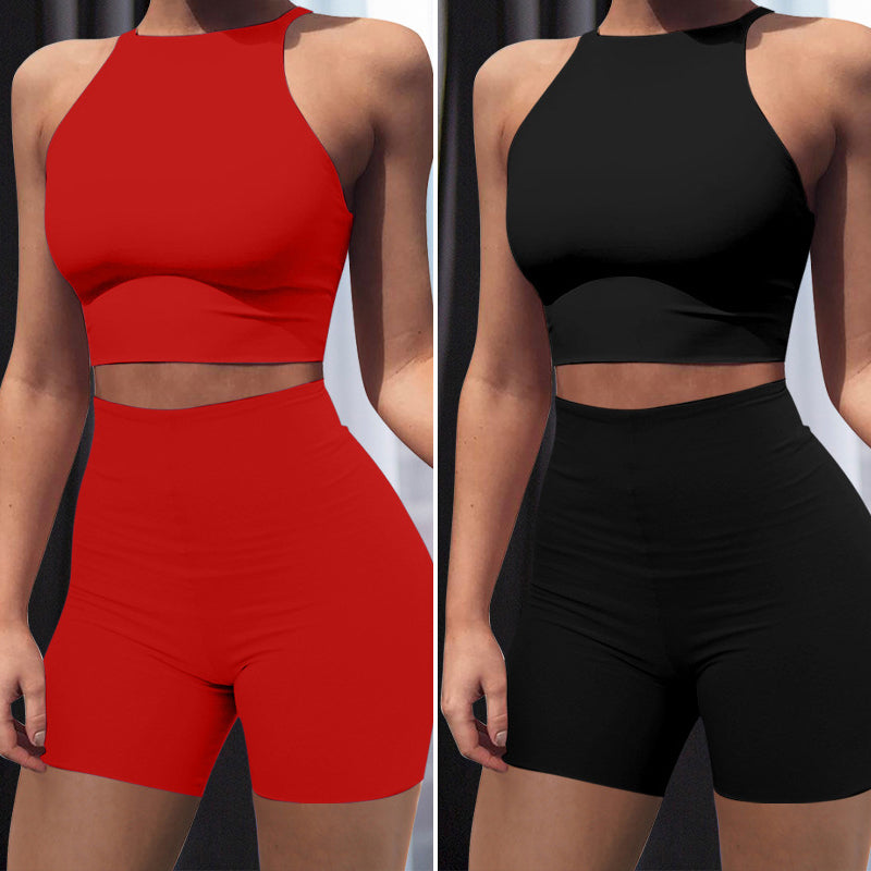 Casual Solid Split Joint O-hals Mouwloos Tweedelige stukken