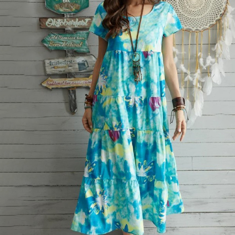 Jurk met ronde hals en bloemen