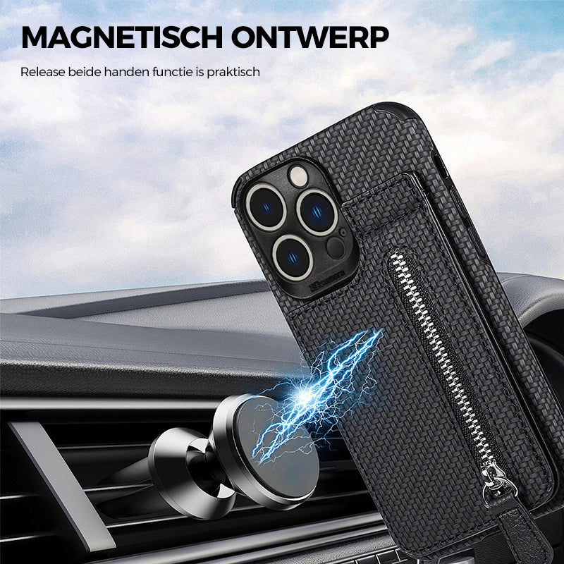 Magnetische portemonnee met ritssluiting en creditcard houder