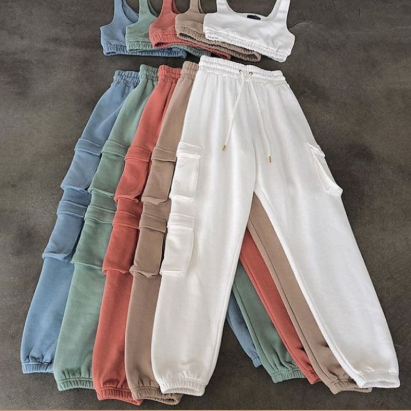 Casual joggingbroek en tanktoppak in effen kleur