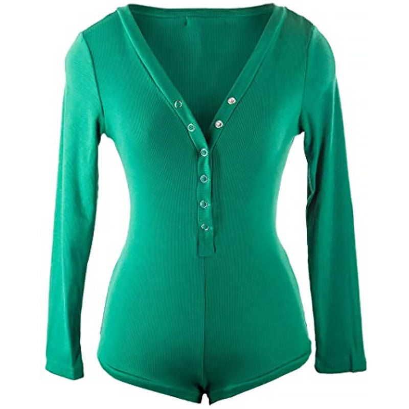 Sexy bodycon bodysuit met V-hals en drukknopen