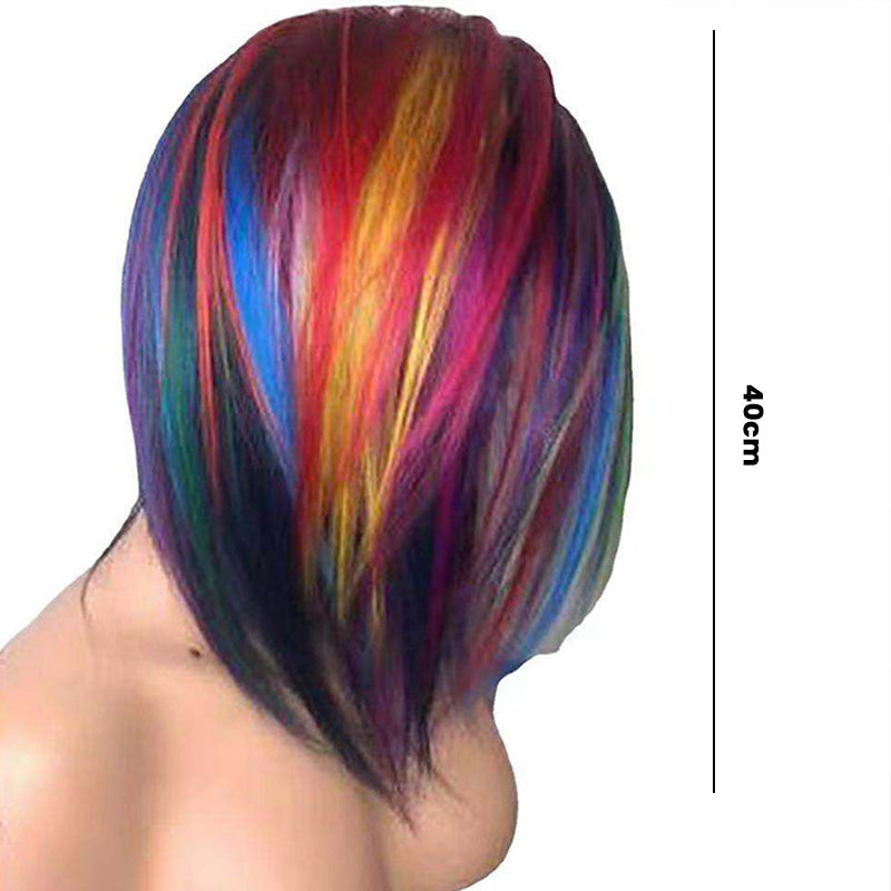 Korte kleurrijke pruik