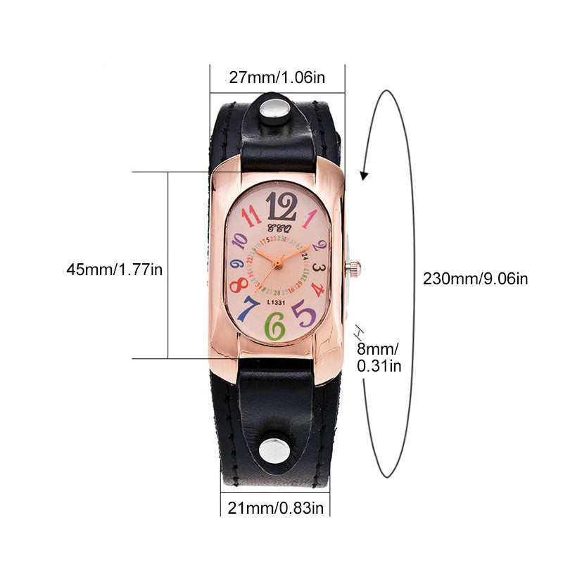 Vintage lederen quartz stenen dameshorloge