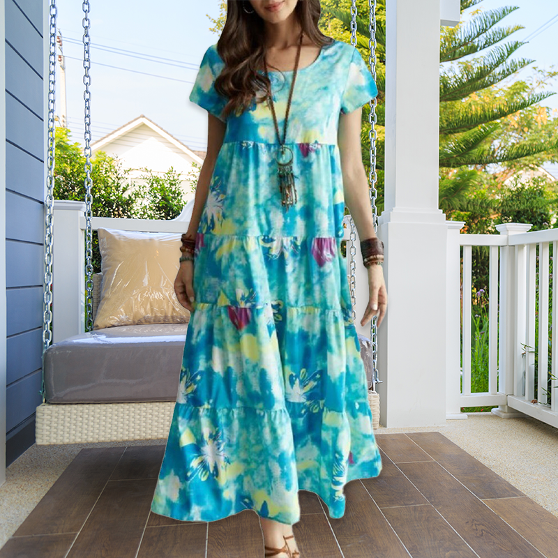 Jurk met ronde hals en bloemen