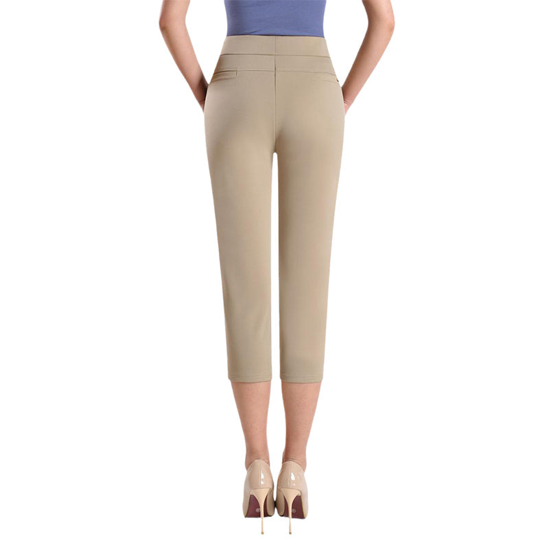 Casual damesbroek met zeven punten en hoge taille