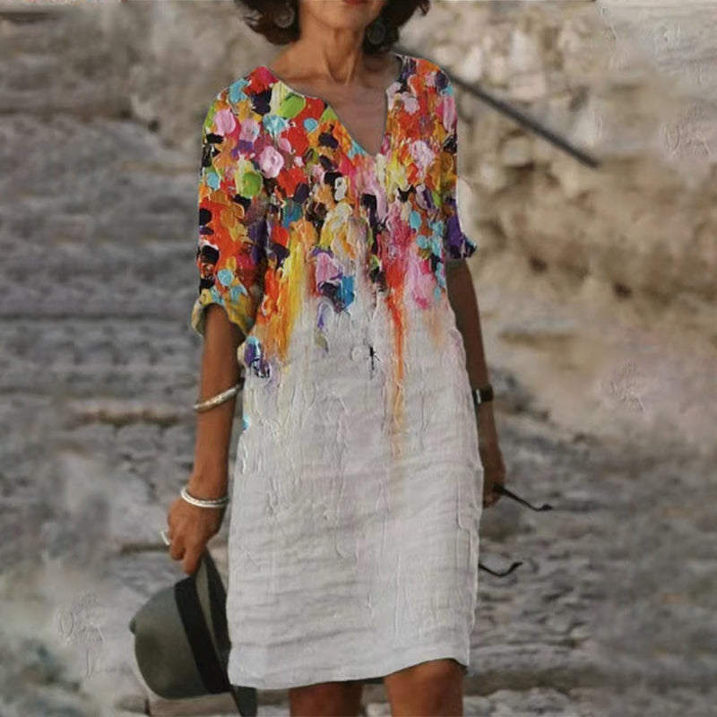 Halflange rok met V-hals en print