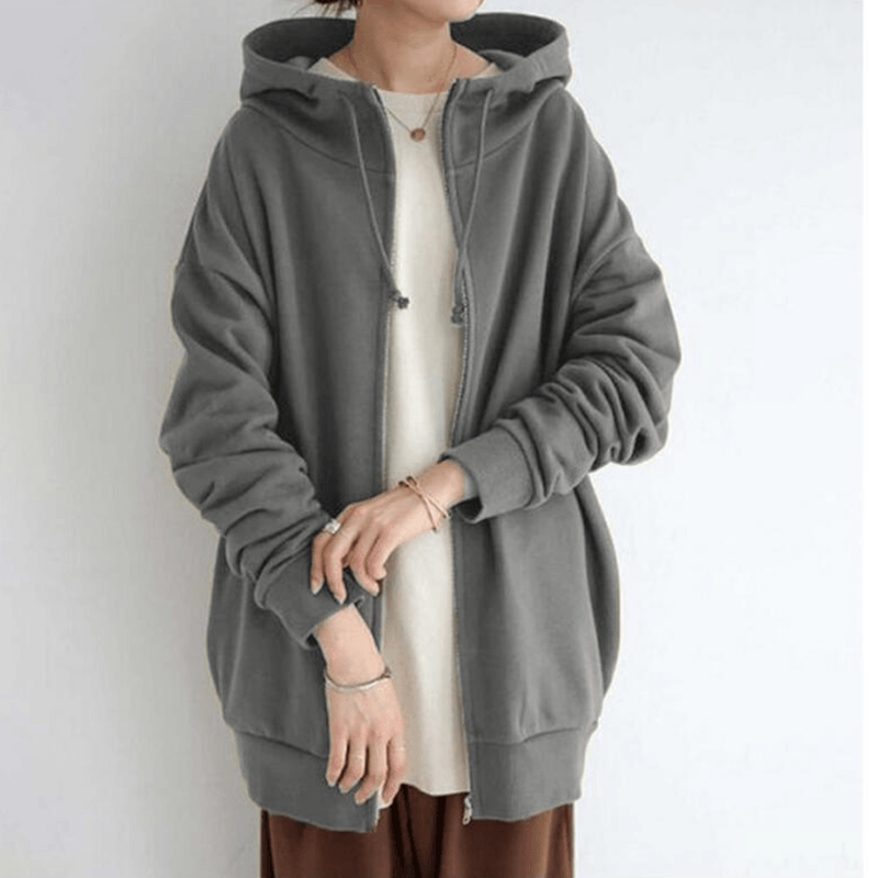 Lange hoodie van fleece met rits en capuchon