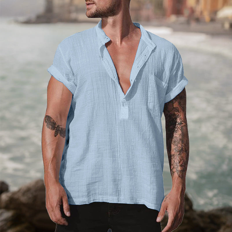 Overhemd van katoenlinnen met opstaande kraag