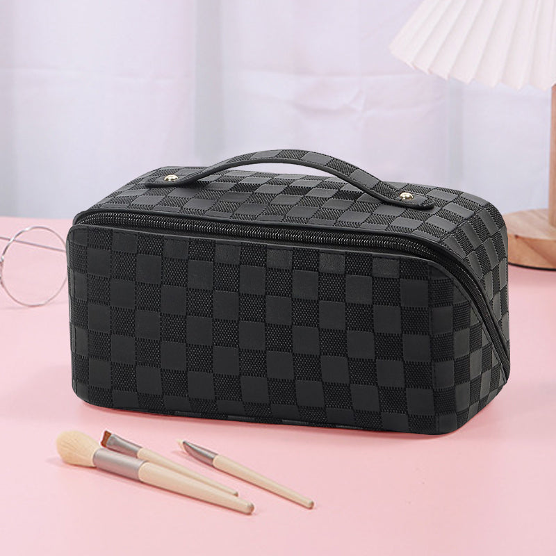 Vintage geruite make-up tas