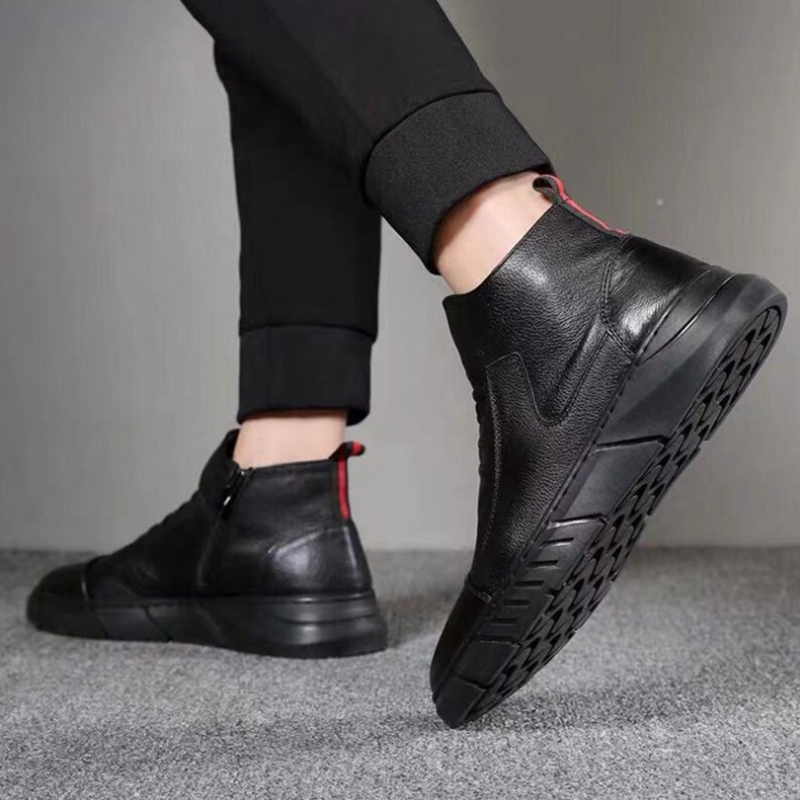 Zwarte Leren Herenlaarzen in Britse Stijl