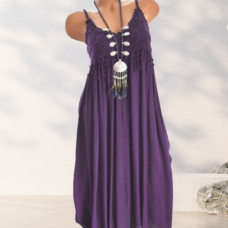 Hemdjurk in effen kleur met kant