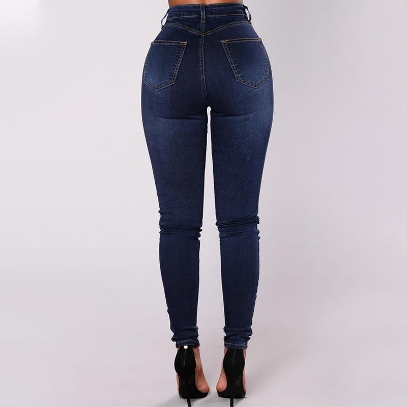 Double-breasted skinny jeans met hoge taille