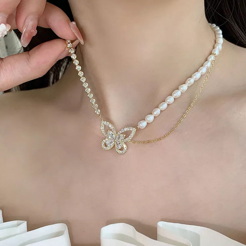 Parel vlinder paneel ketting