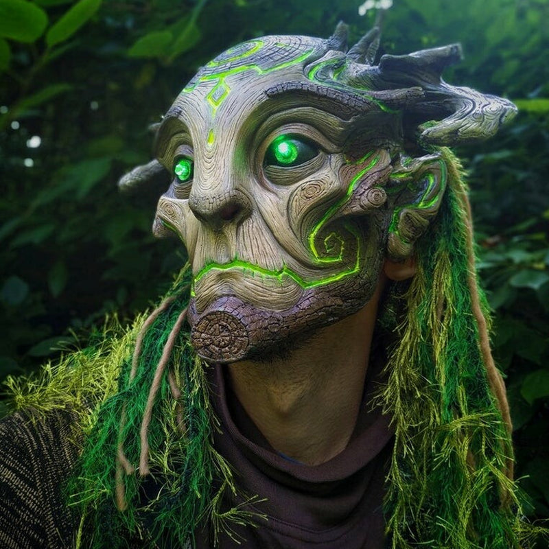 Forest Spirit Mask Halloween-Masker Met Groene Lichtogen
