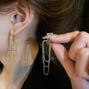 Zachte zilveren ketting kwast oorbellen