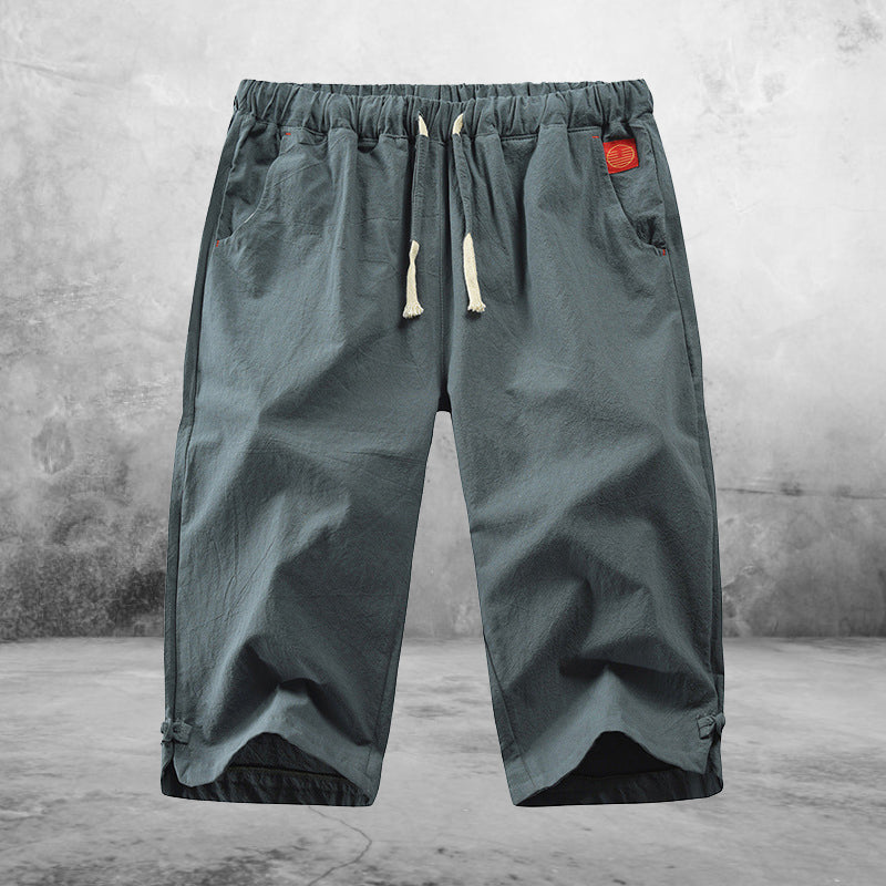 Shorts met vijfpuntsstrik van katoen en linnen