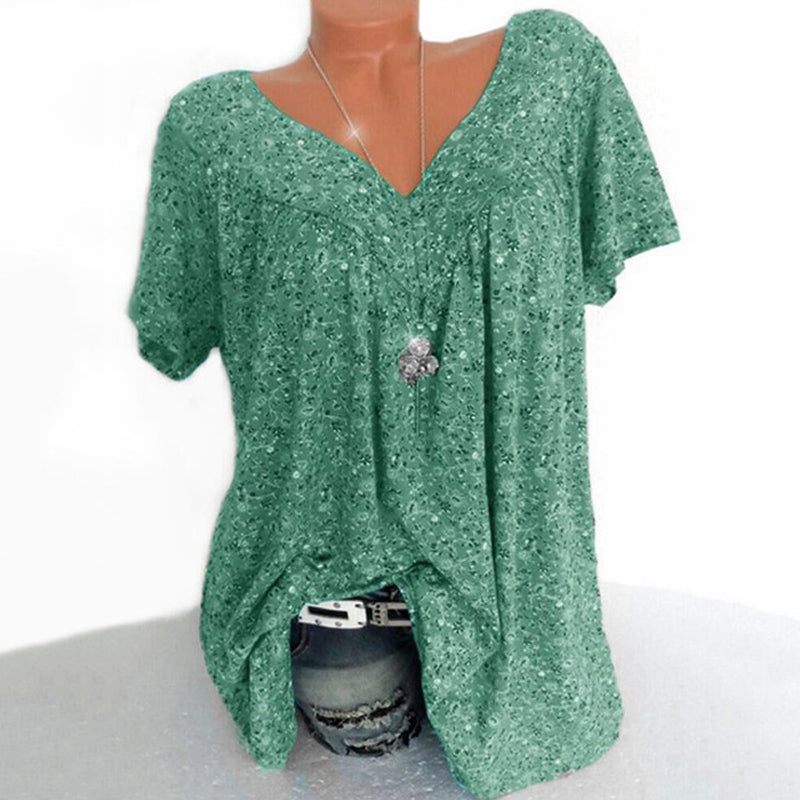 T-shirt met V-hals en losse print