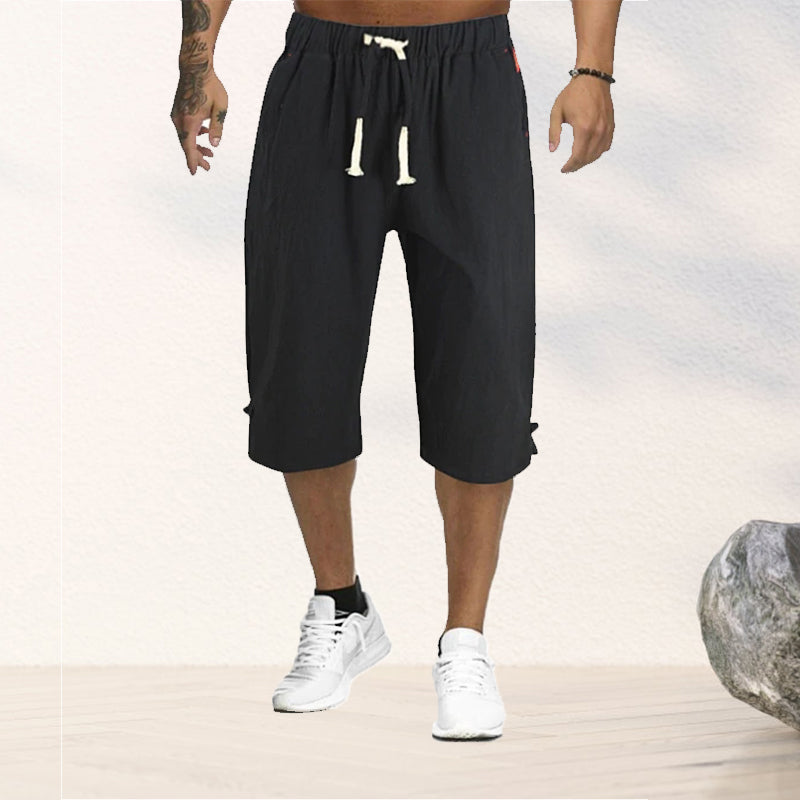 Shorts met vijfpuntsstrik van katoen en linnen