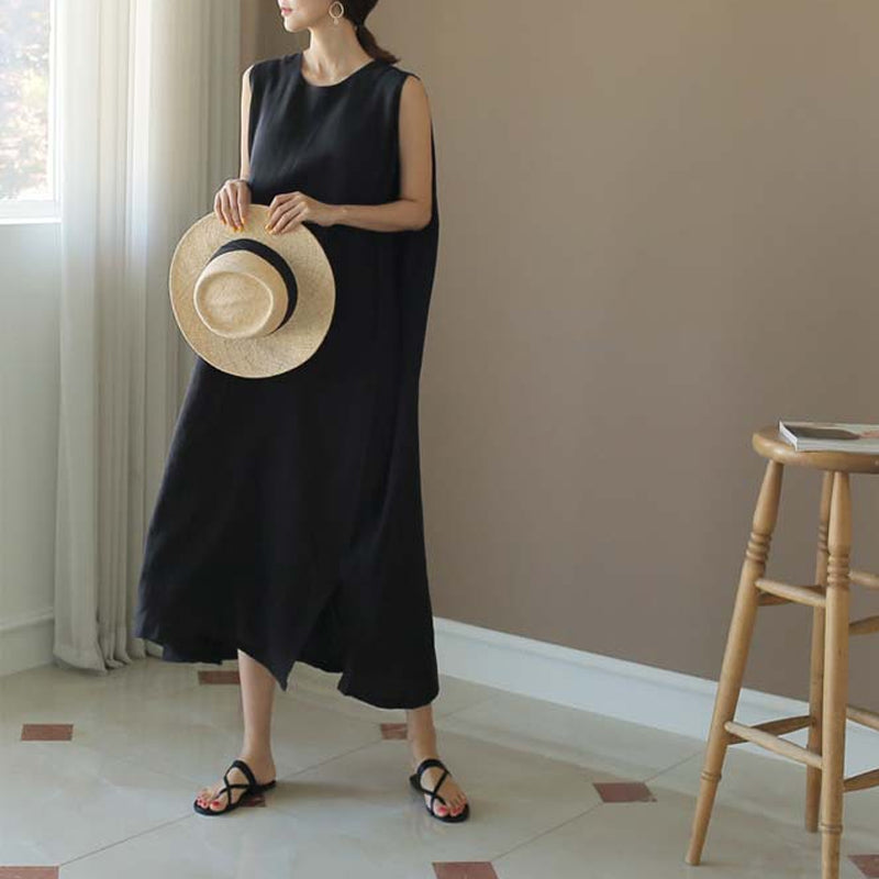 Jurk van katoen en linnen met split