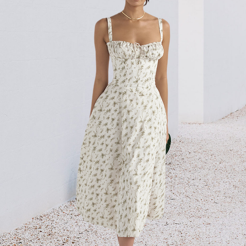 Carmen print bustier zonnejurk