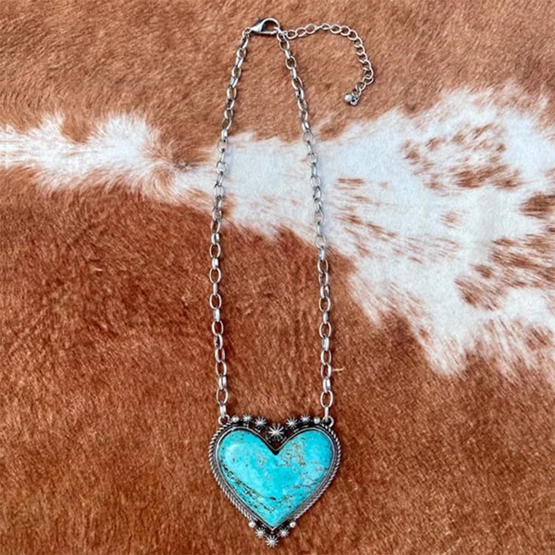 Boho Turkoois Hart Hanger Ketting