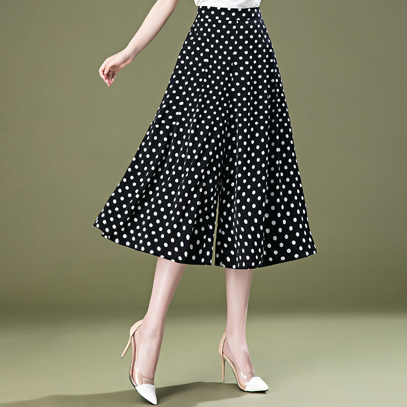 Zwarte culotte van chiffon met stippen